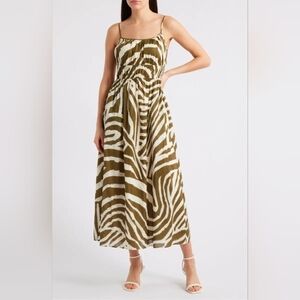 Rails Fatima Cotton Smocked Waist Maxi Dress Abstract Print Green